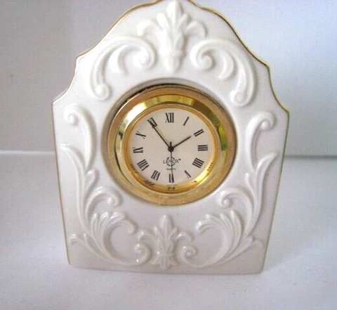 VTG Lenox Ceramic Sandhurst Quartz Clock with Gold Trim Accent MCM made in USA Cover