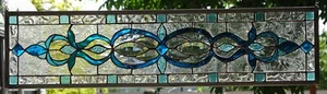 Stained Glass Transom window HANGING PANEL 31 3/4 X 8 3/4 incl hooks - Picture 1 of 3