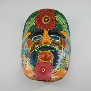 Arte popular mexicano pintado a mano terracota arcilla cerámica máscara decoración colgante de pared - Imagen 1 de 3