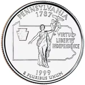 1999 D Pennsylvania Quarter. Uncirculated From US Mint roll. - Picture 1 of 3