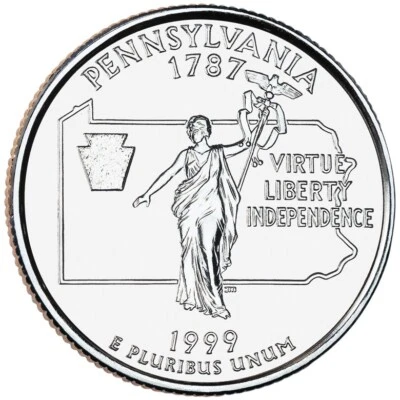 1999 D Pennsylvania Quarter.  Uncirculated From US Mint roll. - Image 1 of 3