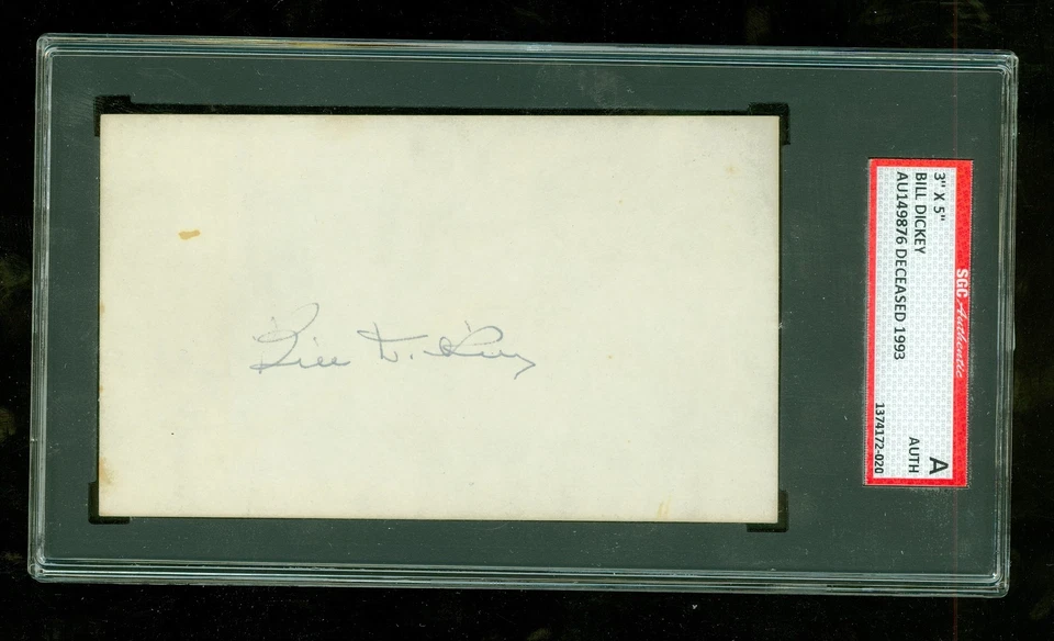 Bill Dickey d'1993 Autographed Index card NY Yankees SGC Authentic Encased - Image 1 of 1