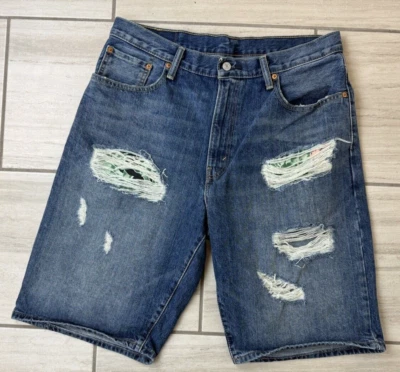 Pantalones Cortos de Jean Levi's 569 Distressed Para Hombre Talla 34 Sueltos Rectos 100% Algodón Denim Foto 1 de 4