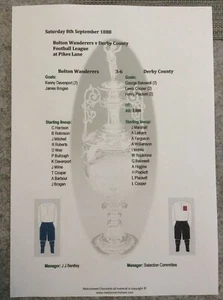 1888-89 Bolton Wanderers v Derby County Football League 1st Season matchsheet - Picture 1 of 1