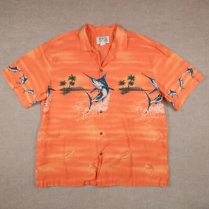 Vintage KY's Hawaiian Shirt Men's 2XL Orange Merlin Fish Print - Picture 1 of 19