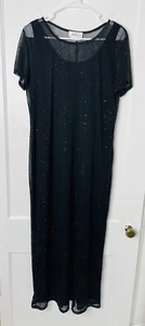 Vtg AGB Maxi Dress Sz 12 Black Embroidered Textures Gothic Witchy 90s Mesh Sheer - Picture 1 of 10