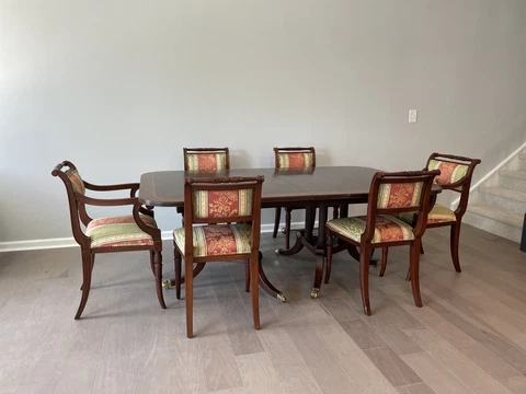 Henkel Harris Georgian Banded Mahogany Double Pedestal Extension Dining Table Cover