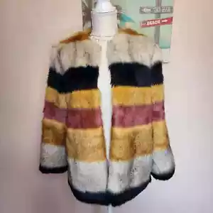 Zara NWT faux fur striped fun jacket XS - Picture 1 of 12