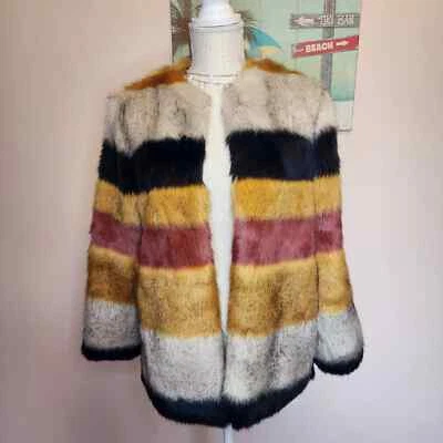Zara NWT faux fur striped fun jacket XS - Image 1 of 4
