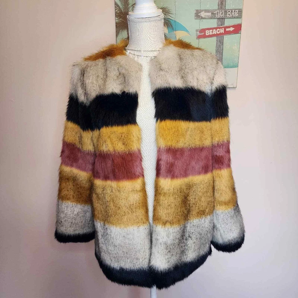 Zara NWT faux fur striped fun jacket XS - Image 1 of 4