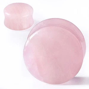 Pair Rose Quartz Ear Gauges Plugs Organic Stone Saddle Flesh Tunnels Earskin - Picture 1 of 6