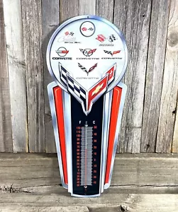 Chevrolet Corvette Chevy C8 C7 C6 Thermometer 17" Metal Aluminum Sign Garage New - Picture 1 of 3