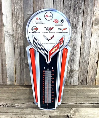 Chevrolet Corvette Chevy C8 C7 C6 Thermometer 17" Metal Aluminum Sign Garage New - Image 1 of 3