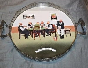 1900's Painted Porcelain And Silverplate Poker Player Tray WMF Mark Germany 12" - Picture 1 of 19
