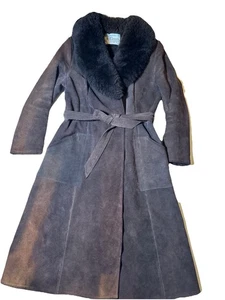Vintage A&F Originals Abercrombie Fitch Long Suede Coat Dark Brown Penny Lane - Picture 1 of 13