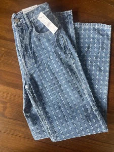 Jeans donna PacSun Dad taglia 22 blu testurizzato sfilacciato denim bottoni mosca nuovo con etichette cotone - Foto 1 di 10