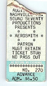 Aerosmith Konzertkarte Stub 15. Juni 1976 Nashville Tennessee - Bild 1 von 7