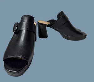 Donald Pliner Black Leather Open-Toe Buckle High Heel Mules Womens Size 8M - Picture 1 of 16