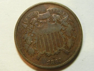 1868 two cent piece old copper US coin - Image 1 of 2