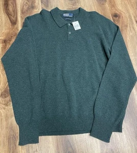 Vtg Polo Ralph Lauren Polo Sweater Henley Mens Sz XL Green 100% Lambs Wool - Picture 1 of 8