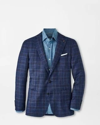 NWT Peter Millar Lowell Plaid Two-Button Sport Coat 40R Navy MS24XJ06 $1295 - Image 1 of 4