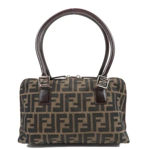 Authentic FENDI Zucca Handbag Canvas Leather Khaki Black Brown F/S - Picture 1 of 20