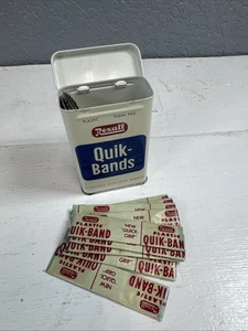Vintage REXALL QUIK-BANDS TIN BOX 33 Assorted (23)Flesh-Color Bandages Included - Picture 1 of 6