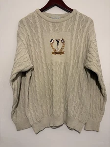 Suéter Tejido con Cable Bordado Aquascutum De Colección Talla M Golf Invierno Mezcla de Lana - Imagen 1 de 11