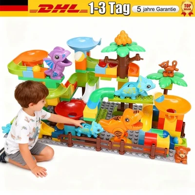 Murmelbahn Bausteine Dinosaurier Spielzeuge Kinder STEM Spielzeug Dino Kugelbahn - Bild 1 von 4