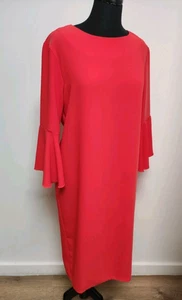CLIMAX DESIGNS Dress  UK 20 Red 3/4 Flared Sleeves Back Zip BNWT - Picture 1 of 8