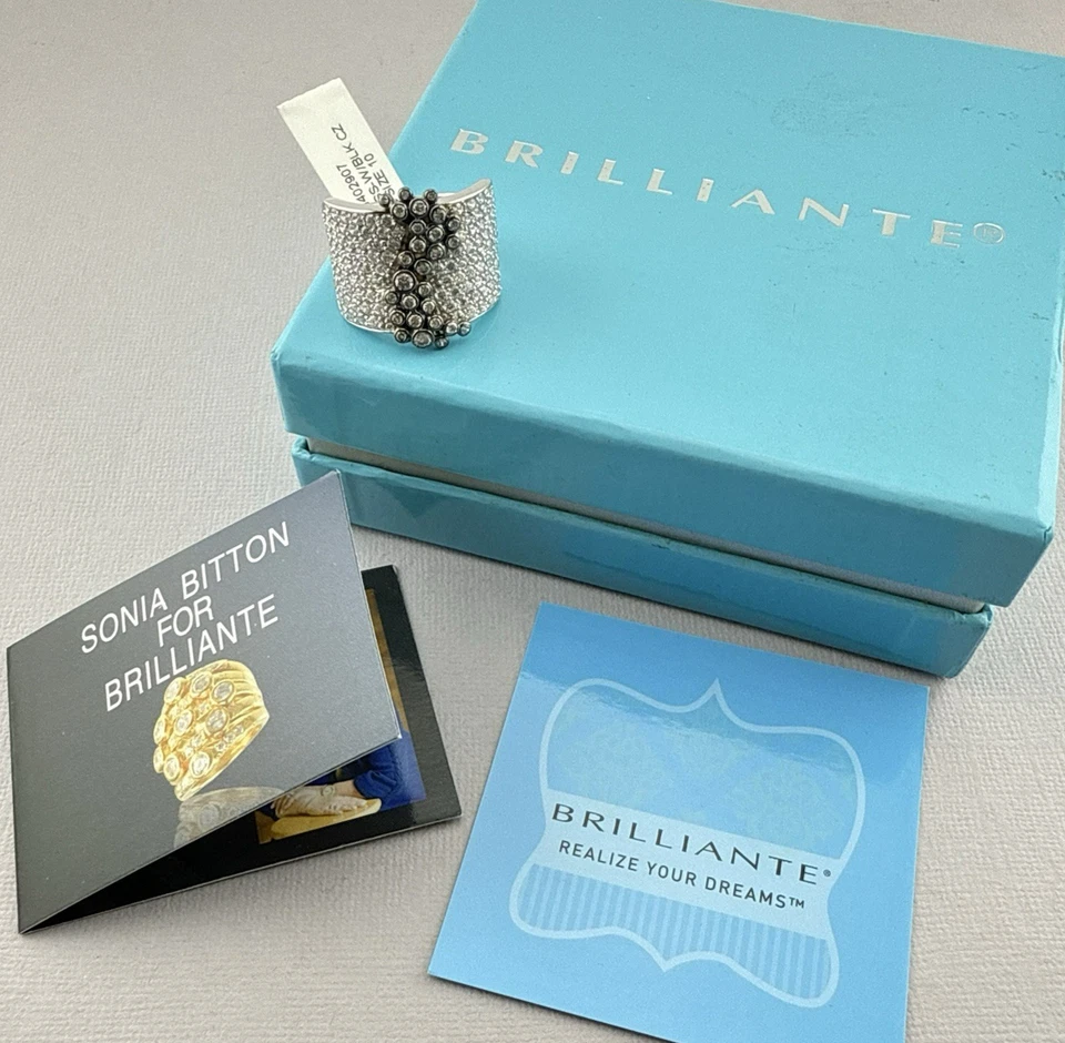 Sonia B Bitton Ring Sterling Silver CZ  Pave Clear Lunette Sz 9.5-10 Statement - Image 1 of 4