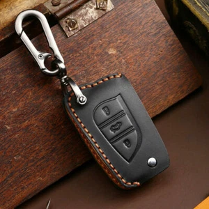 Black Genuine Leather Car Flip Key Fob Cover Case For Toyota CHR RAV4 Corolla - Bild 1 von 6