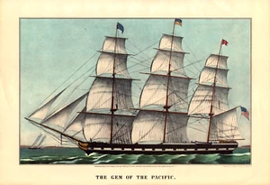 Currier & Ives 1968 Travelers Ins Kalender Topper Kunstdruck Clipper Schiff US-Flagge - Bild 1 von 2