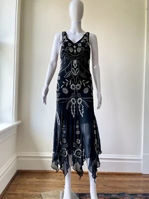 Pañuelo vintage 12 Sue Wong Nocturne vestido con cuentas de seda decorativo gótico de hadas en muy buen estado Foto 1 de 4