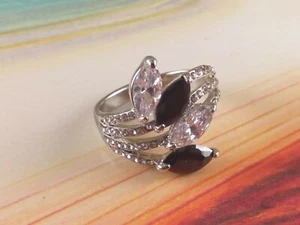 Anello Elegante Donna con Pietra Nera/Trasparente e Strass Size 20 Bigiotteria - Foto 1 di 2