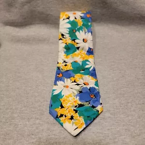 Corbata Lands End patrón floral 3,5x56 100 % algodón azul amarillo blanco flores - Imagen 1 de 6