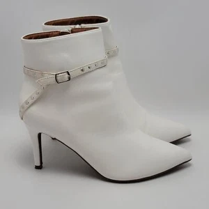 Rouge Helium Eva Pointed Toes Ankle Heels Side Zip Stud Booties White Size 9 M - Picture 1 of 12
