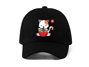 Cute Ramen Cat Japanese Art Printed Baseball Cap Dad Hat Unisex Sportswear - Picture 1 of 4