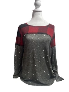 Maurices M Polka Dot Buffalo Check Plaid Top Herbst Weihnachten Trendy - Bild 1 von 5