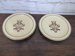 Set of 2 Pfaltzgraff Village Plates 7” Salad Plate Brown Village Pattern Floral - Picture 1 of 3
