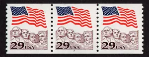 UNITED STATES, SCOTT # 2523, COIL STRIP OF 3 STAMPS PNC # 3, FLAG OVER RUSHMORE - Picture 1 of 1