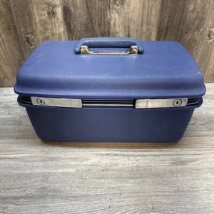 VTG Samsonite Concord Train Makeup Case Blue Hardshell, Tray And 2 Keys - Picture 1 of 21