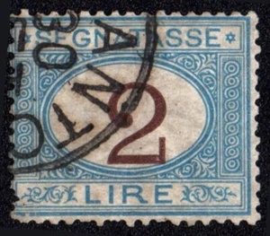 W0410 ITALY 1870 Postage due 2 lire blue and brown Michel 12 used - Picture 1 of 2