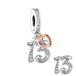 S925 Silver & Rose Gold Sparkling 13th Birthday & Heart Charm -YOUnique Designs - Bild 1 von 1
