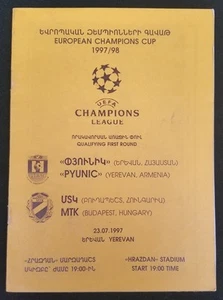 PYUNIK ARMENIA MTK HUNGARY FOOTBALL SOCCER PROGRAM CHAMPIONS LEAGUE QUALIFY 1997 - Picture 1 of 3
