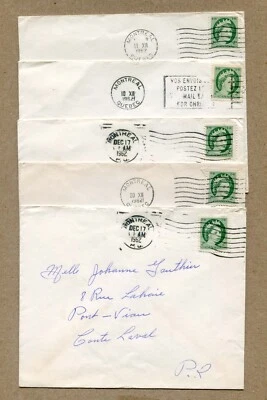 Lot of 5. 1962 Queen Elizabeth ii 2¢ #338p Cancelled, Canada Stamp on ENVELOPES - Image 1 of 2