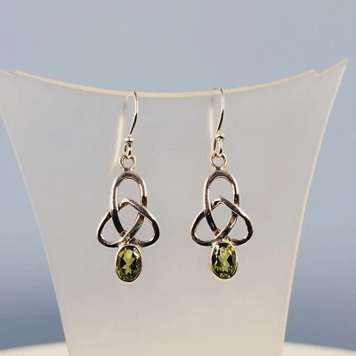 Peridot Celtic Earrings, Sterling Silver, Natural Green Peridot, Celtic Design, - Image 1 of 4