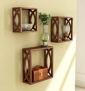 Decorativo Madera Estantes de Pared para Salón Hogar Decoración 3 Piezas Negro - Imagen 1 de 3
