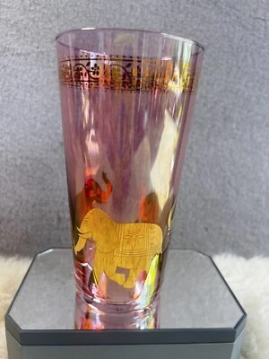Vintage Krosno Elephant Highball Water Glasses Pink Gold Barware Marked