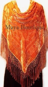 Orange Piano Shawl Wrap Scarf Silk Burnout Velvet Hand Dyed Maya Matazaro USA - Picture 1 of 3